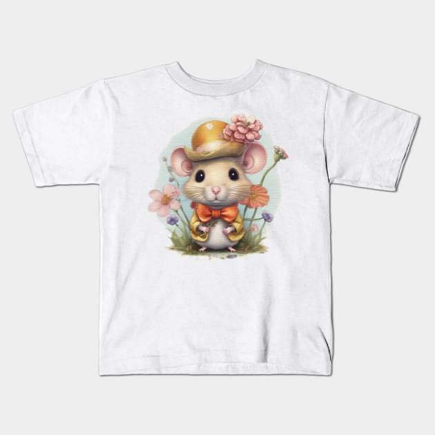 cute little mouse wearing a hat and a bow tie Kids T-Shirt by JnS Merch Store